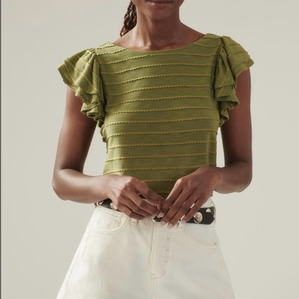 Anthropologie Green Flutter Sleeve Blouse